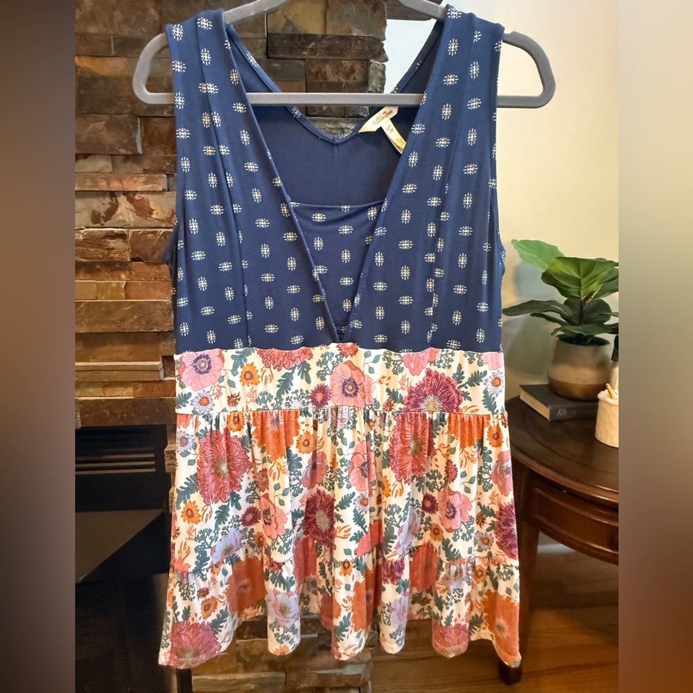 Matilda Jane Floral Tiered Sleeveless Top - Navy & Floral Mixed Media - Size Med
